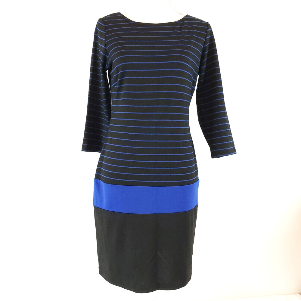 RN Studio Womens SIZE 8 Sheath Striped 3/4 Sleeve Dress Knee Length Ronni Nicole